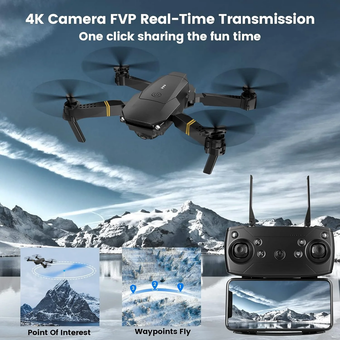Pro Sky 5G Drone with UHD 4K Dual Camera + 3x Batteries Kit