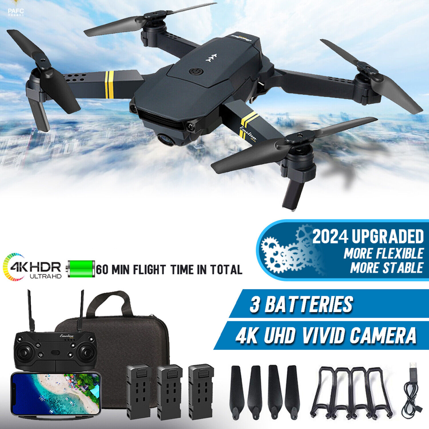 Pro Sky 5G Drone with UHD 4K Dual Camera + 3x Batteries Kit